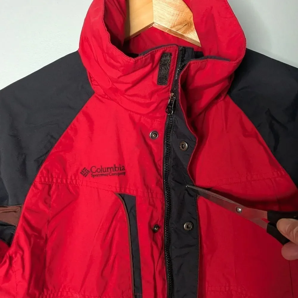 Columbia Sportswear Youth Red Black Waterproof Hoodie Shell Windbreaker Sz 14